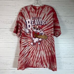 Bucees Shirt Mens Extra Large Red White Tie Dye Beavers Baseball Novelty